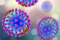 Flu virus in microscope