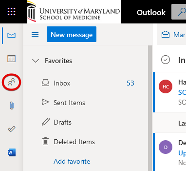 Screenshot of Outlook in a Browser People
