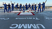 Residents jumping on helicopter pad