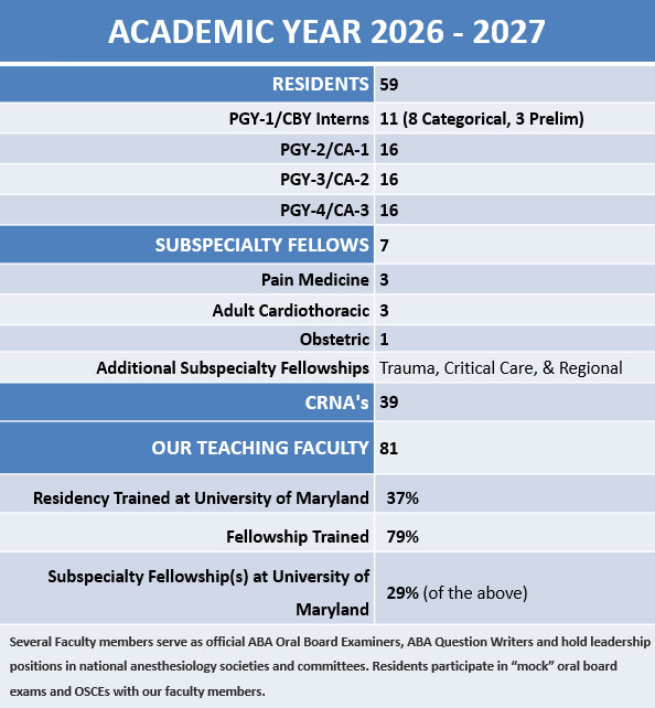 Statistics for the anesthesia team in 2026-2027