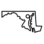 Icon of the state of Maryland with a dot for the city of Baltimore