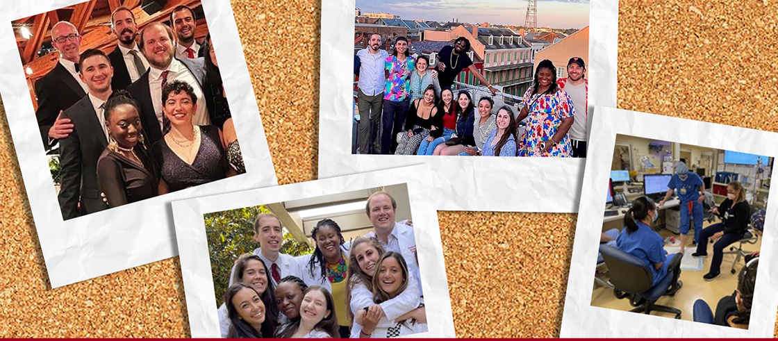 Photos on a corkboard