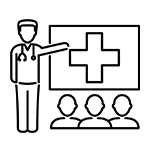 Physician giving a powerpoint lecture to a group