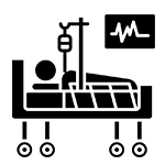 Icon of hospital bed with IV and health reader