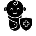 Baby next to a first aid sign