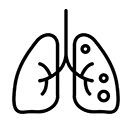 Icon of lungs with dots on one side, indicating clots