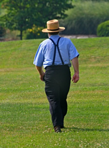 Amish man walking in field