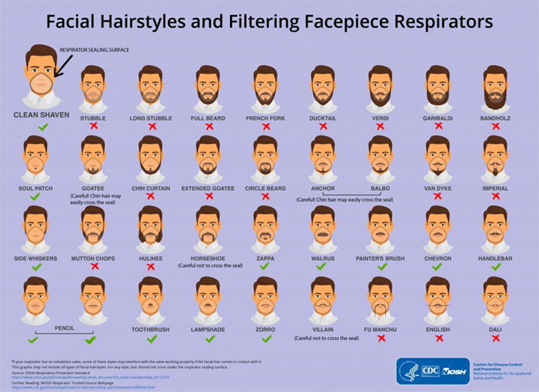 Graphic showing many different types of facial hairstyles
