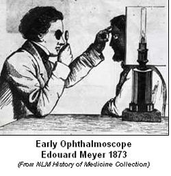 Very old photograph of eye doctor using an ophthalmoscope