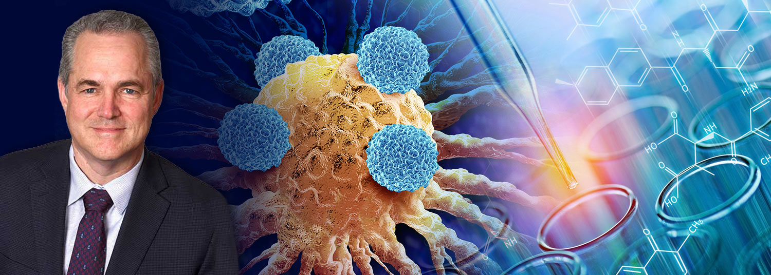 Stuart Martin with object seen in microscope in background