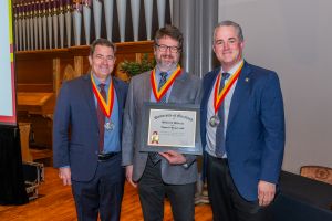 Drs. Gladwin, Blanpied, and Martin together after awarding Dr. Blanpied the John F.B. Weaver Professorship in Physiology