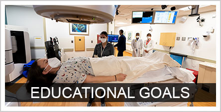 Education Goals text over a photo of faculty, student and patient