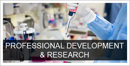 Professional Development & Research over photo of person in lab