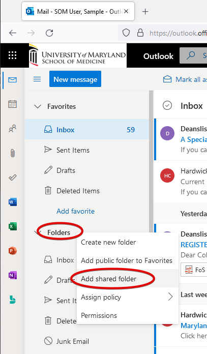 Screenshot of Outlook in a Browser