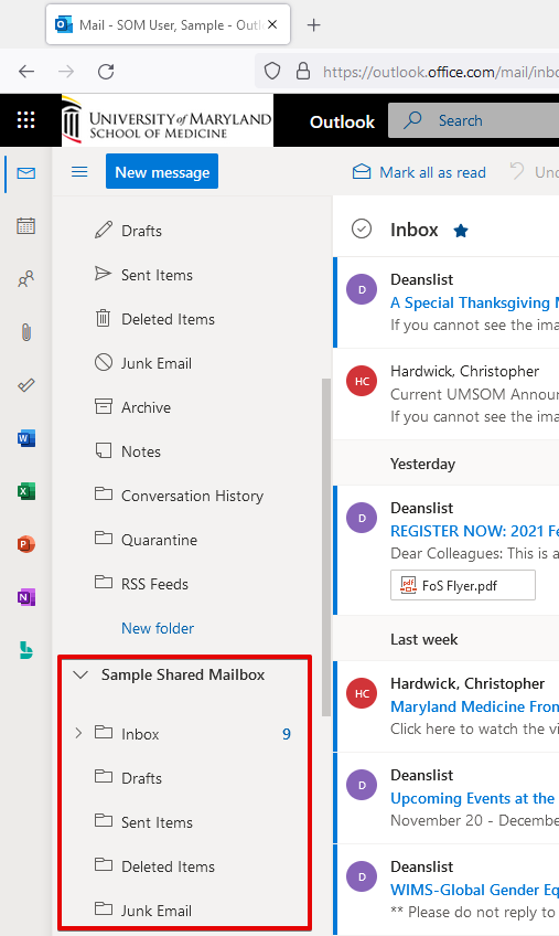 Screenshot of Outlook in a Browser