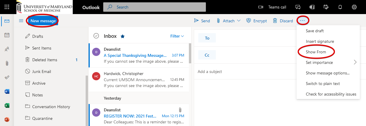 Screenshot of Outlook in a Browser