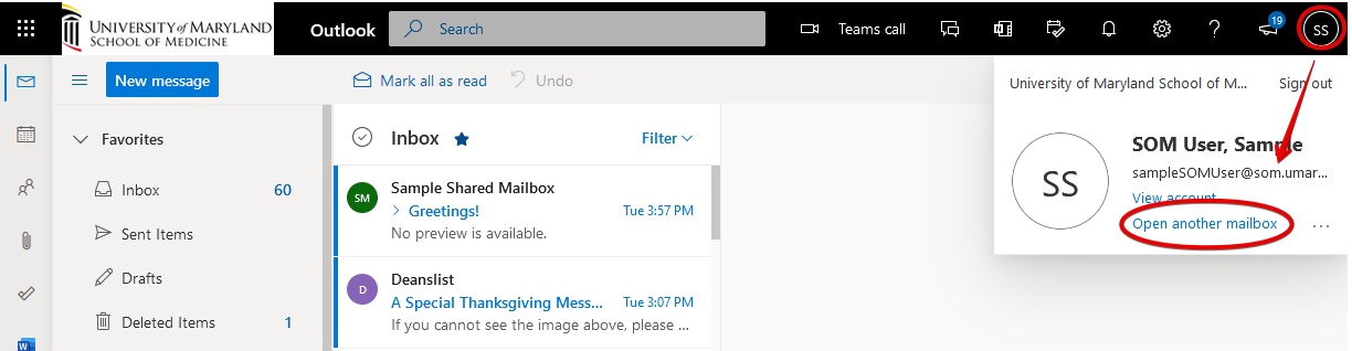 Screenshot of Outlook in a Browser