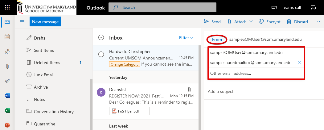 Screenshot of Outlook in a Browser