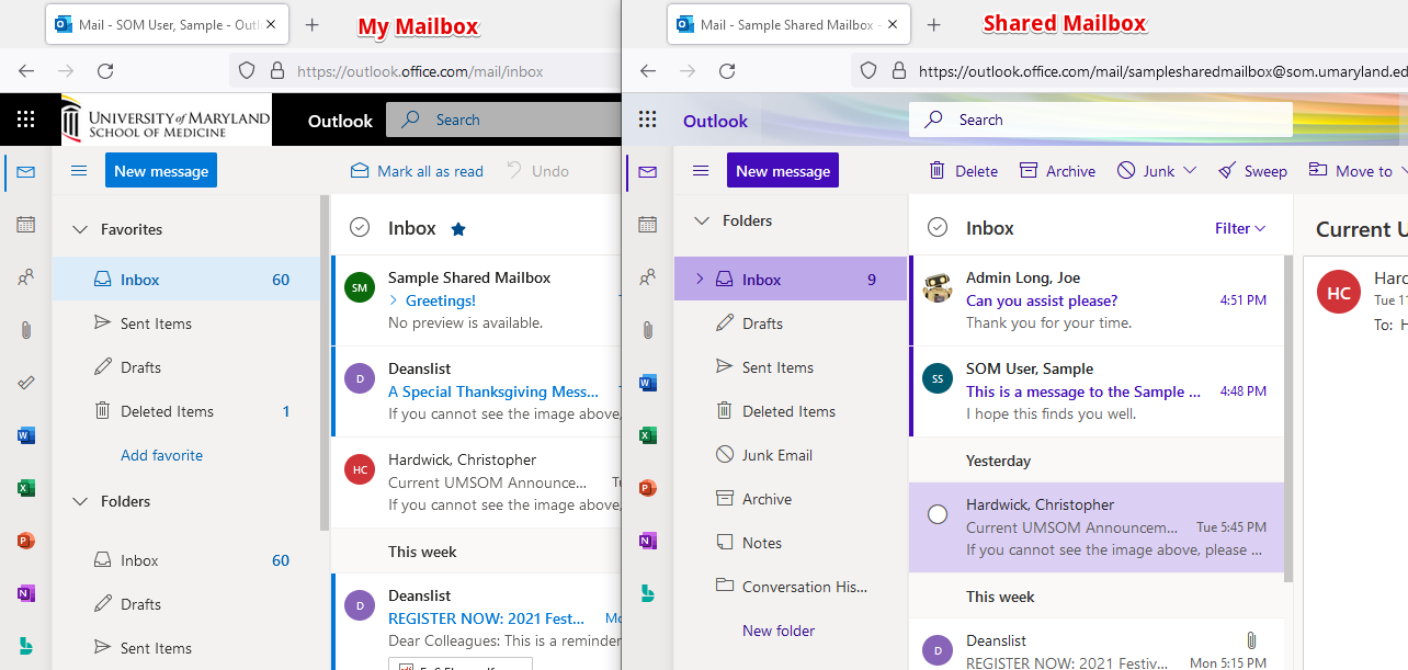 Screenshot of Outlook in a Browser