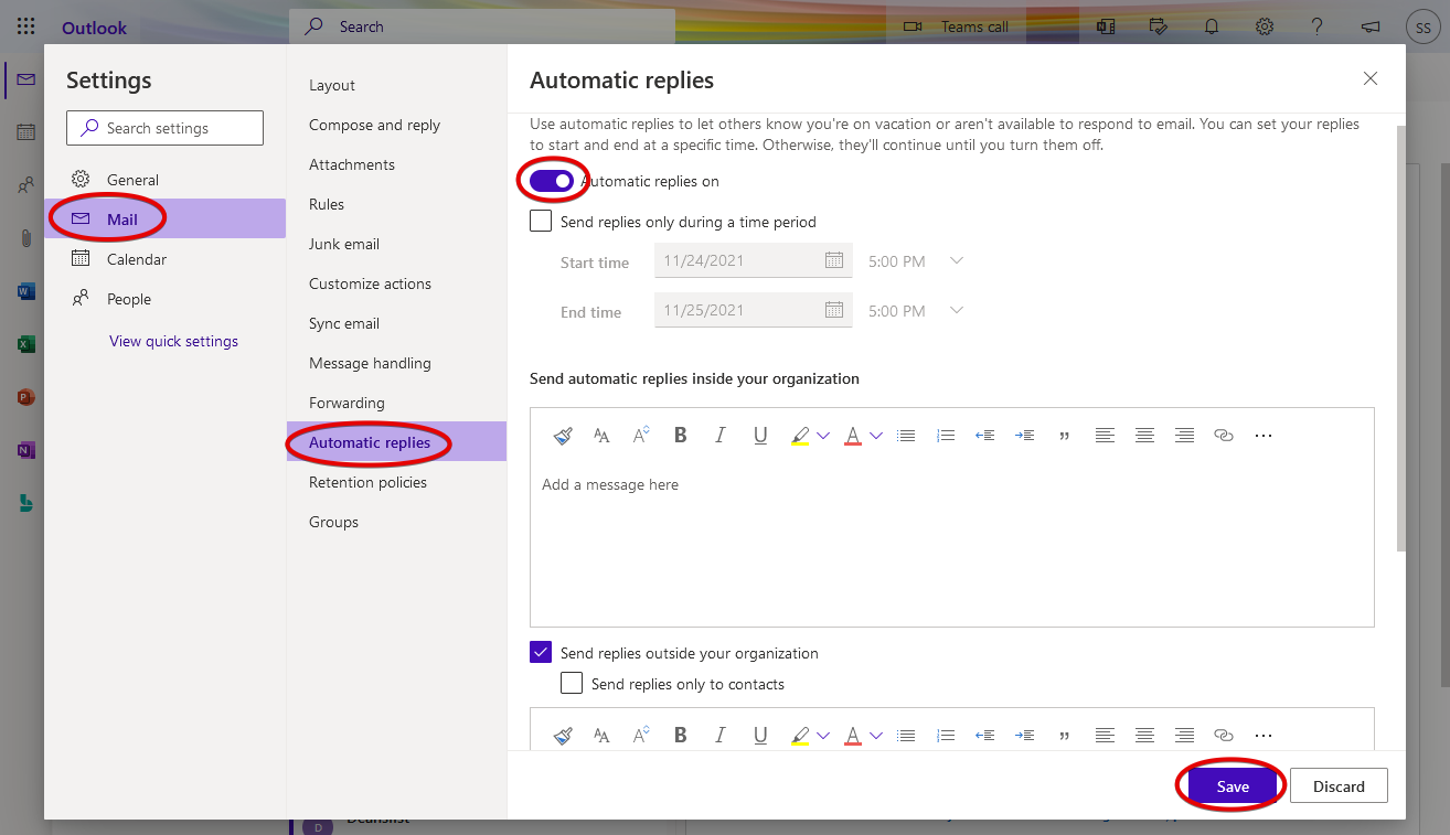 Screenshot of Outlook in a Browser