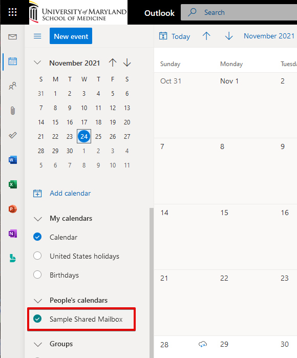 Screenshot of Outlook in a Browser