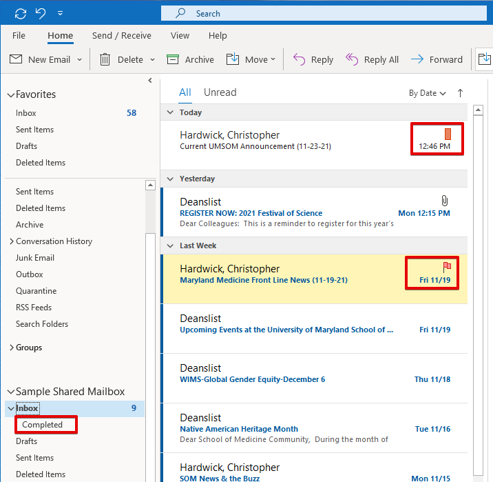 Screenshot of Outlook