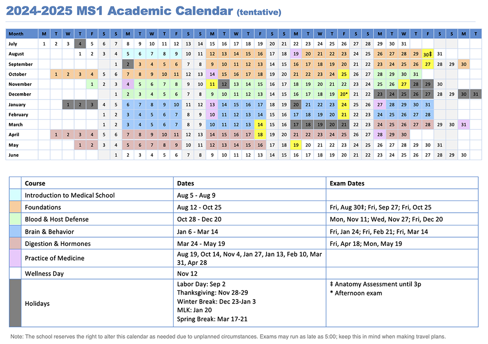 2024-2025 MS1 Academic Calendar