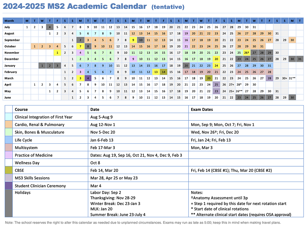 2024-2025 MS2 Academic Calendar