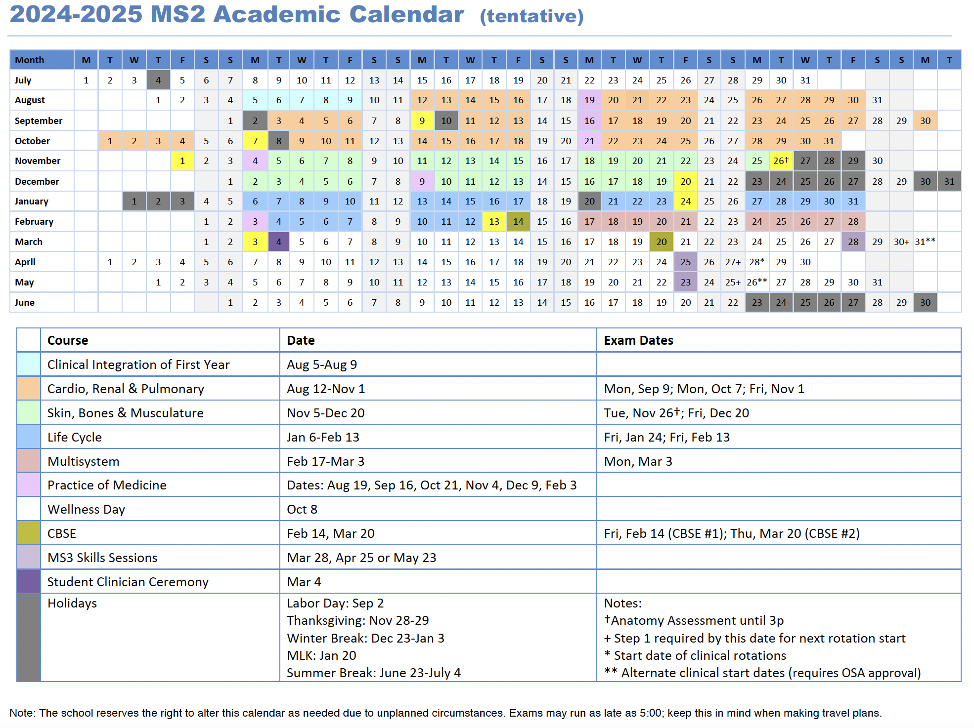 2024-2025 MS2 Academic Calendar