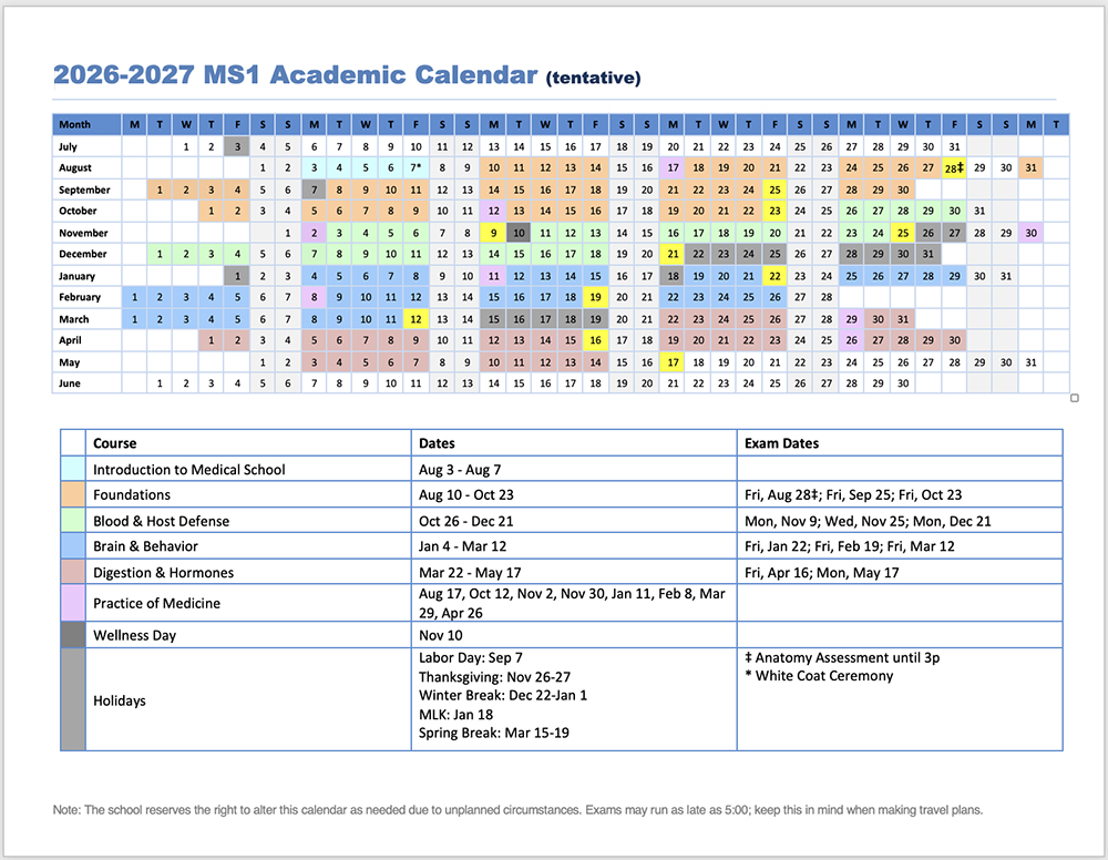 2026-2027 MS1 Academic Calendar