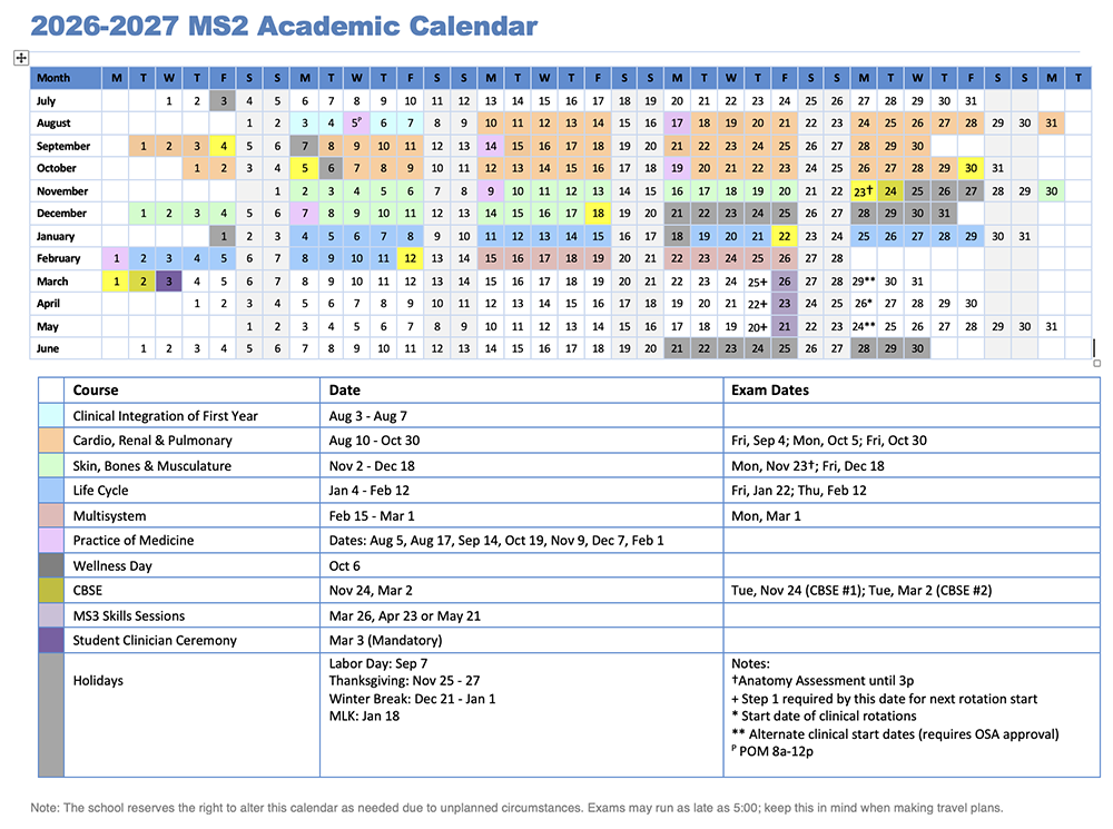2026-2027 MS2 Academic Calendar