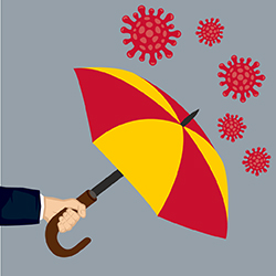 Illustration of umbrella and covid