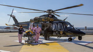 Helicopter on roof of Shock Trauma Center